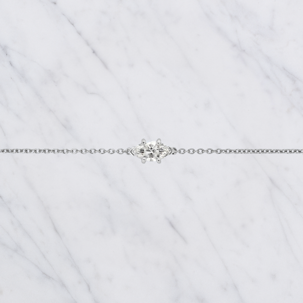 Handmade Marquise Cut Lab Grown Diamond Solitaire Bracelet in 14K Gold