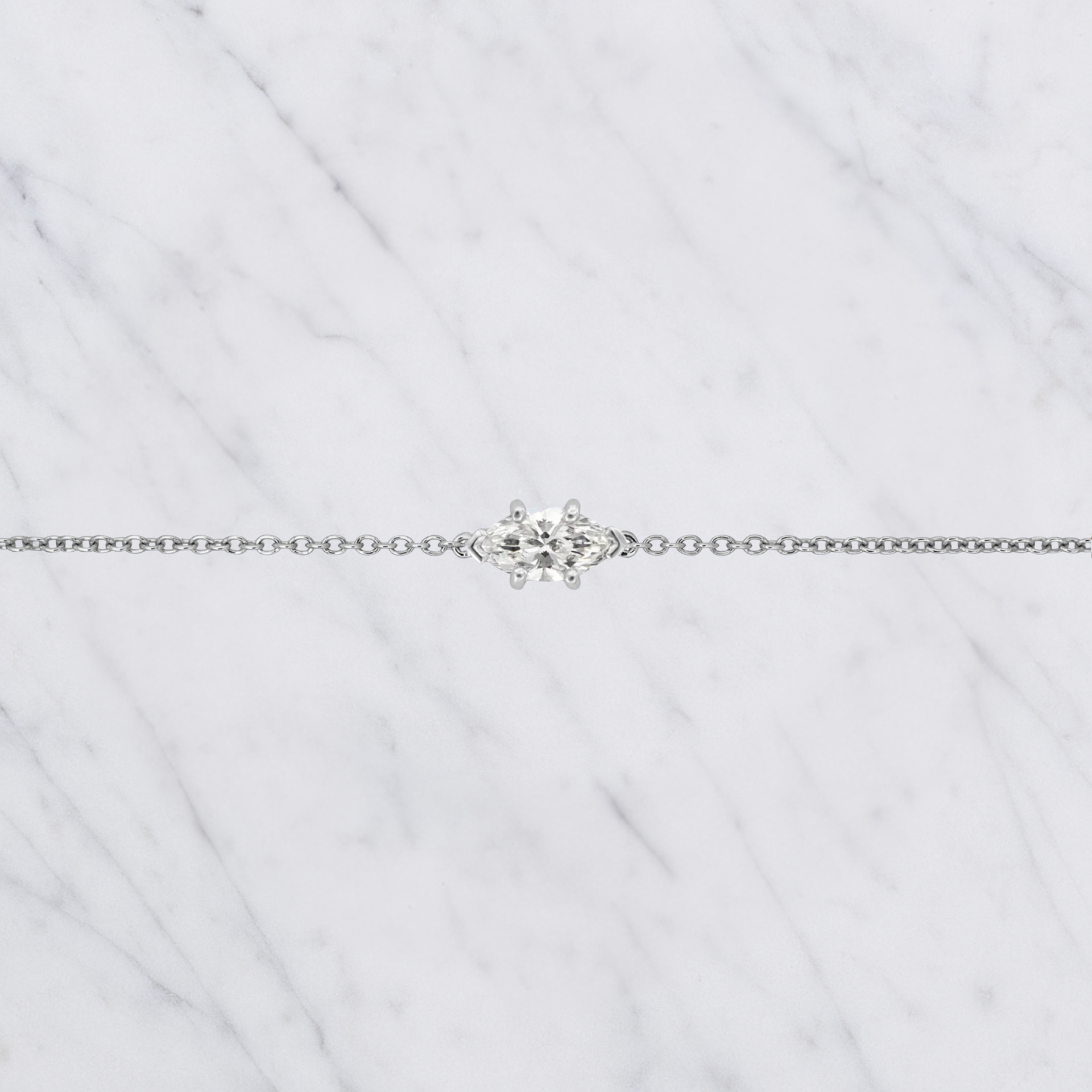 Handmade Marquise Cut Lab Grown Diamond Solitaire Bracelet in 14K Gold