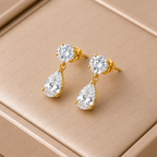 Round & Pear Cut Lab Grown Diamond Two Stone Earrings in Solid 14K Gold