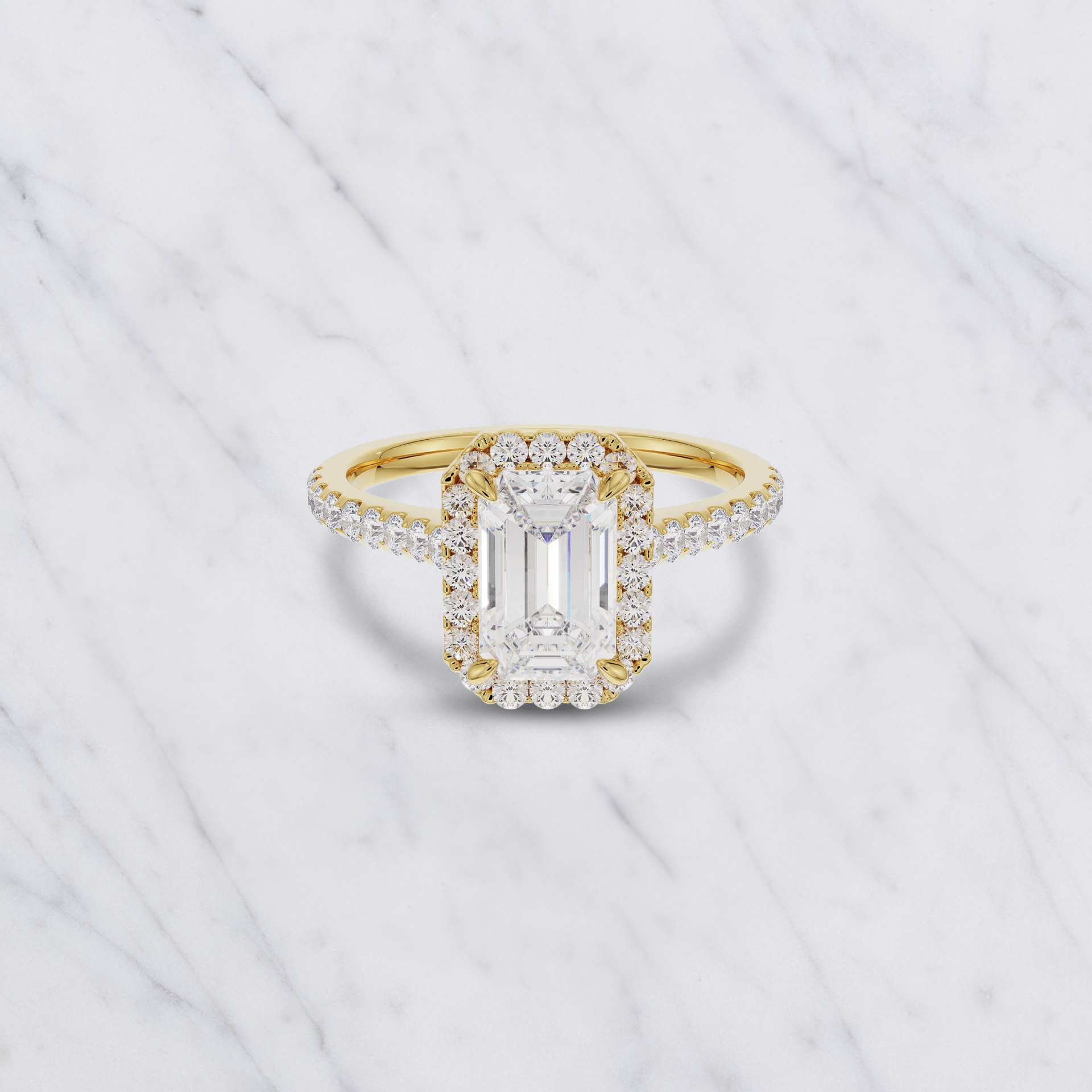 Emerald Cut Lab Grown Diamond Halo Bridal Engagement Ring in 14K/18K Gold