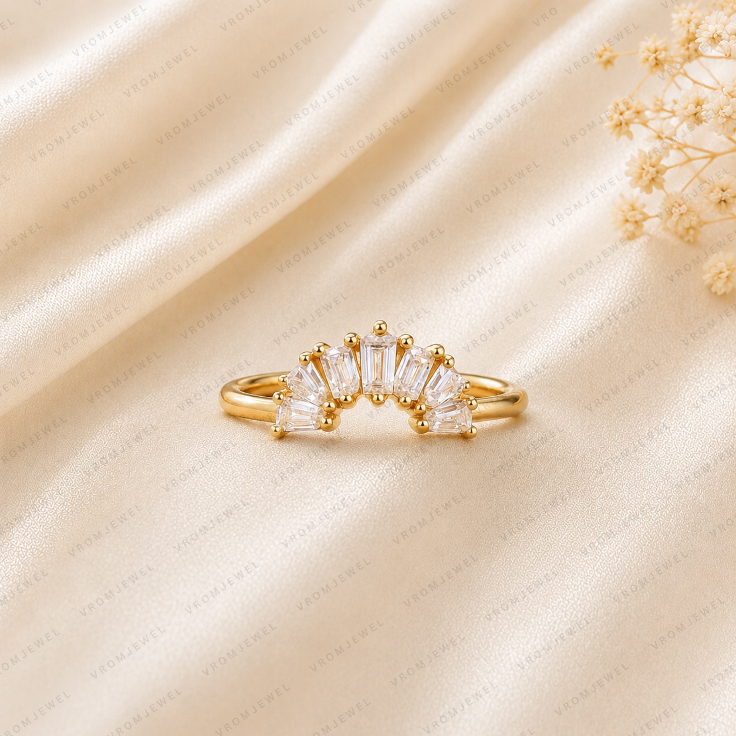 Curved Wedding Band | Lab Grown Diamond | Marquise, Pear & Baguette Stones