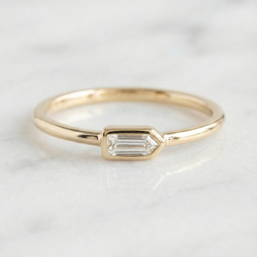Bullet Cut East West Bezel Set Solitaire Ring | Lab Grown Diamond | 14K Yellow Gold