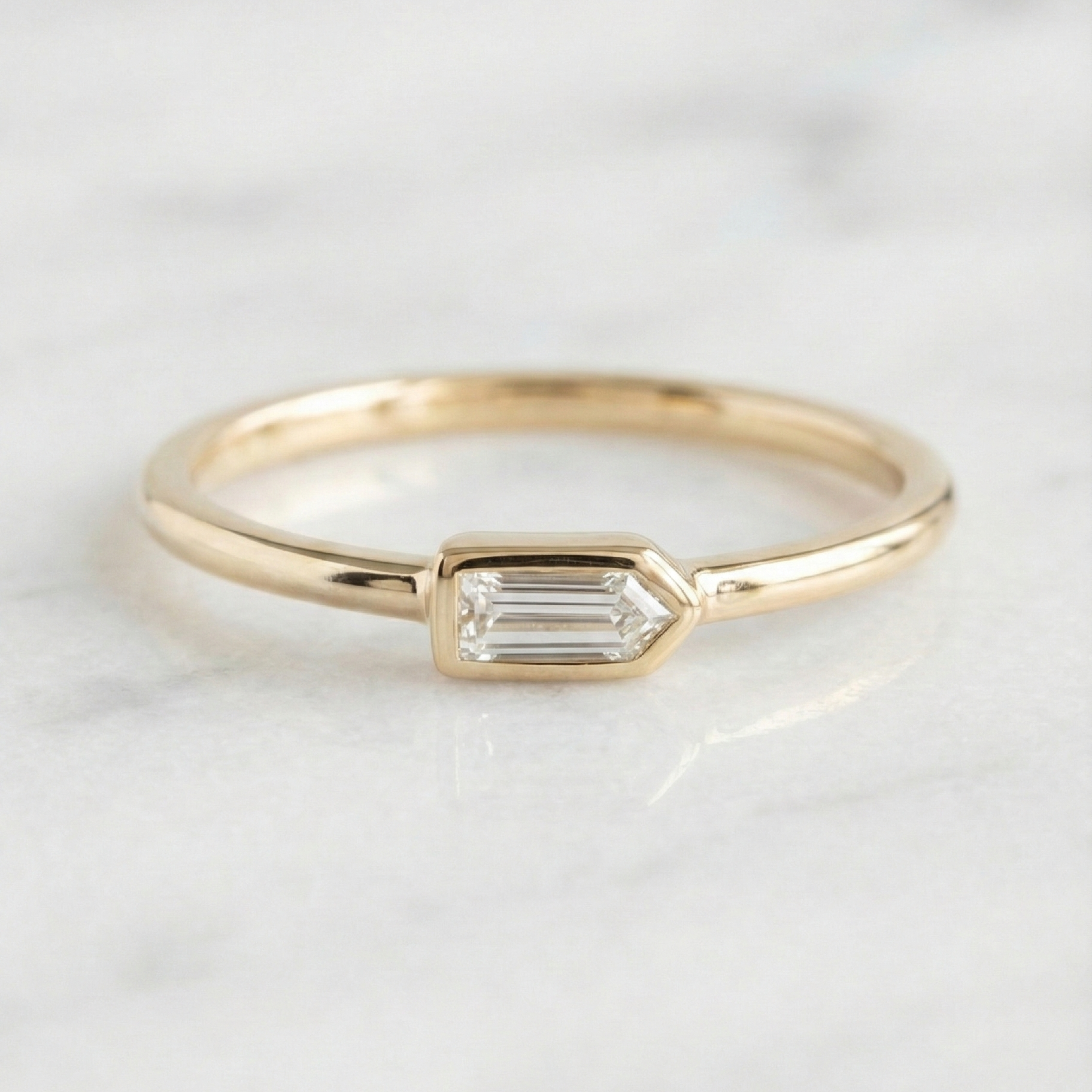 Bullet Cut East West Bezel Set Solitaire Ring | Lab Grown Diamond | 14K Yellow Gold