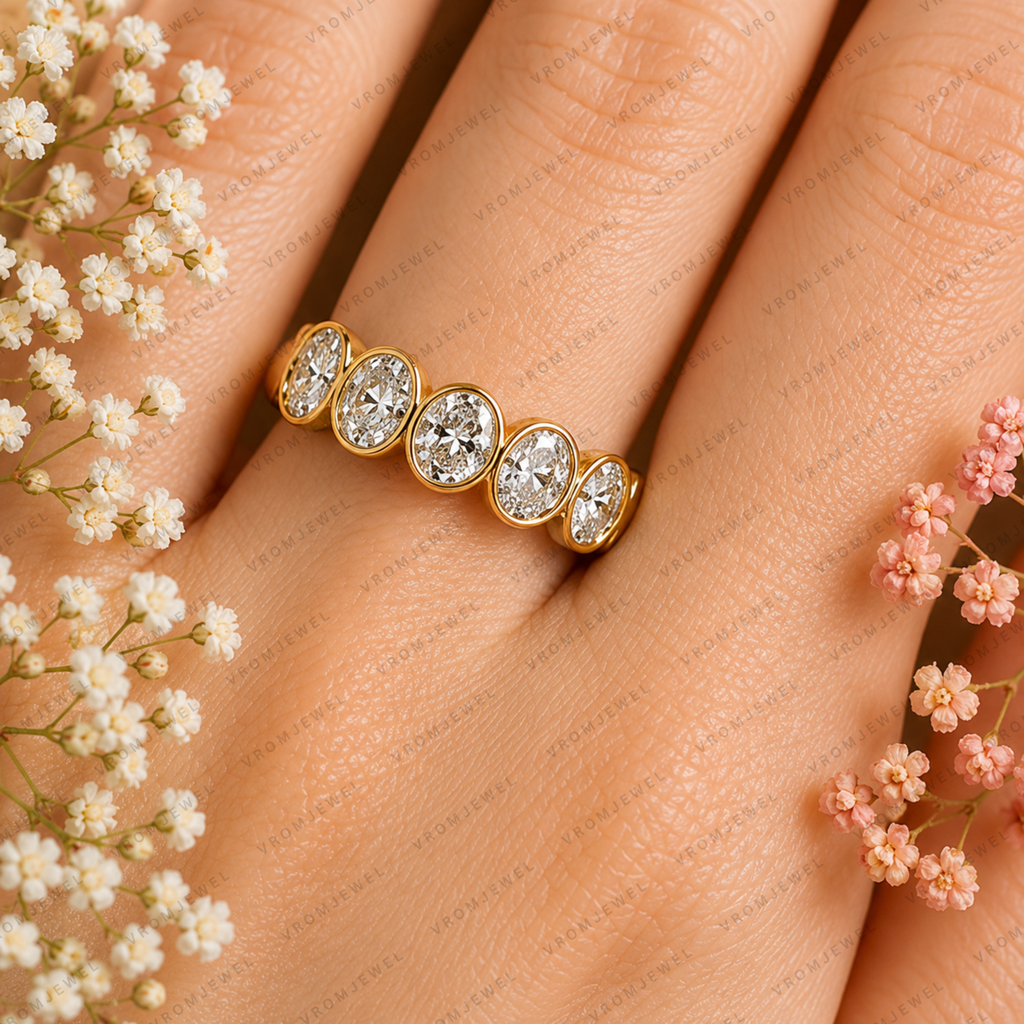Seven Stone Oval Lab Grown Diamond Anniversary Band in Solid 14K Gold