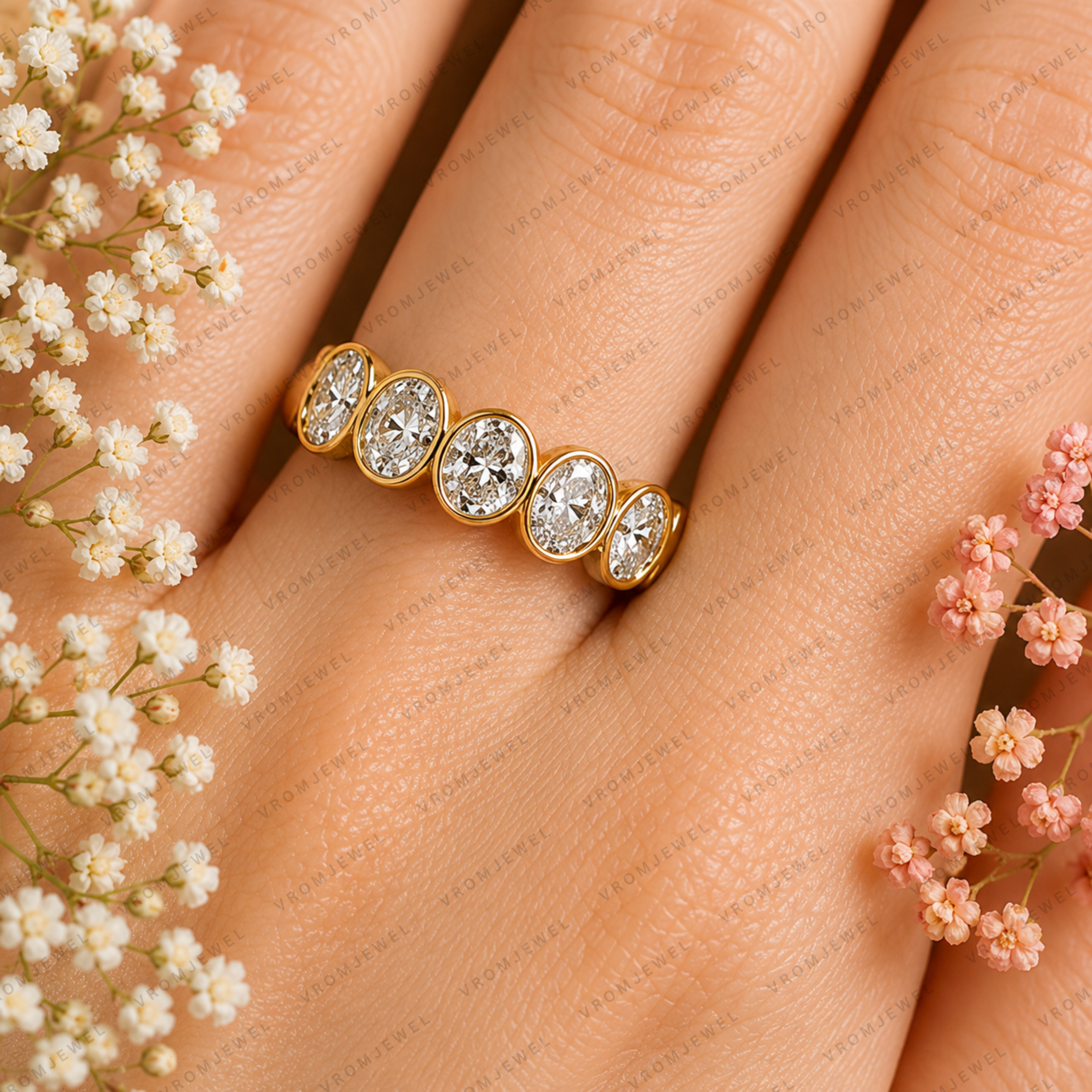 Seven Stone Oval Lab Grown Diamond Anniversary Band in Solid 14K Gold