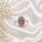 Pink Oval Lab Grown Diamond Engagement Ring, 2.50 Carat Pink Diamond Ring, Oval Halo Ring, Pave Diamond Band, Vintage Inspired Ring, 10K 14K