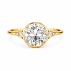 Old European Cut Lab Grown Diamond Ring | 2 CT | Vintage Style with Side Accents | Bezel Engagement Ring | 14K Gold