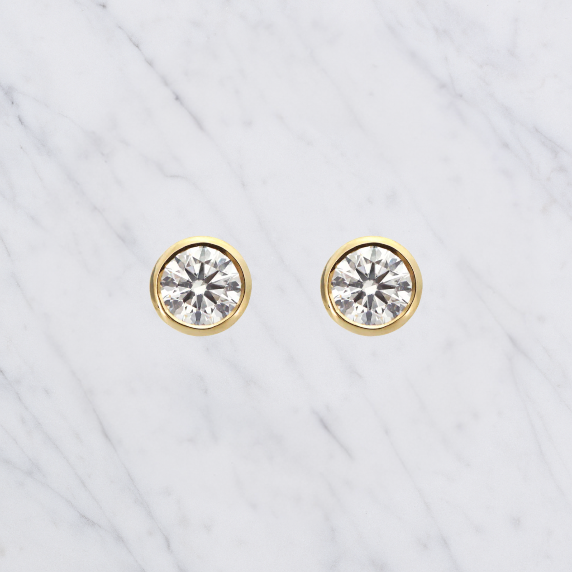 Round Lab Grown Diamond Bezel Set Solitaire Stud Earrings in Solid 14K Gold