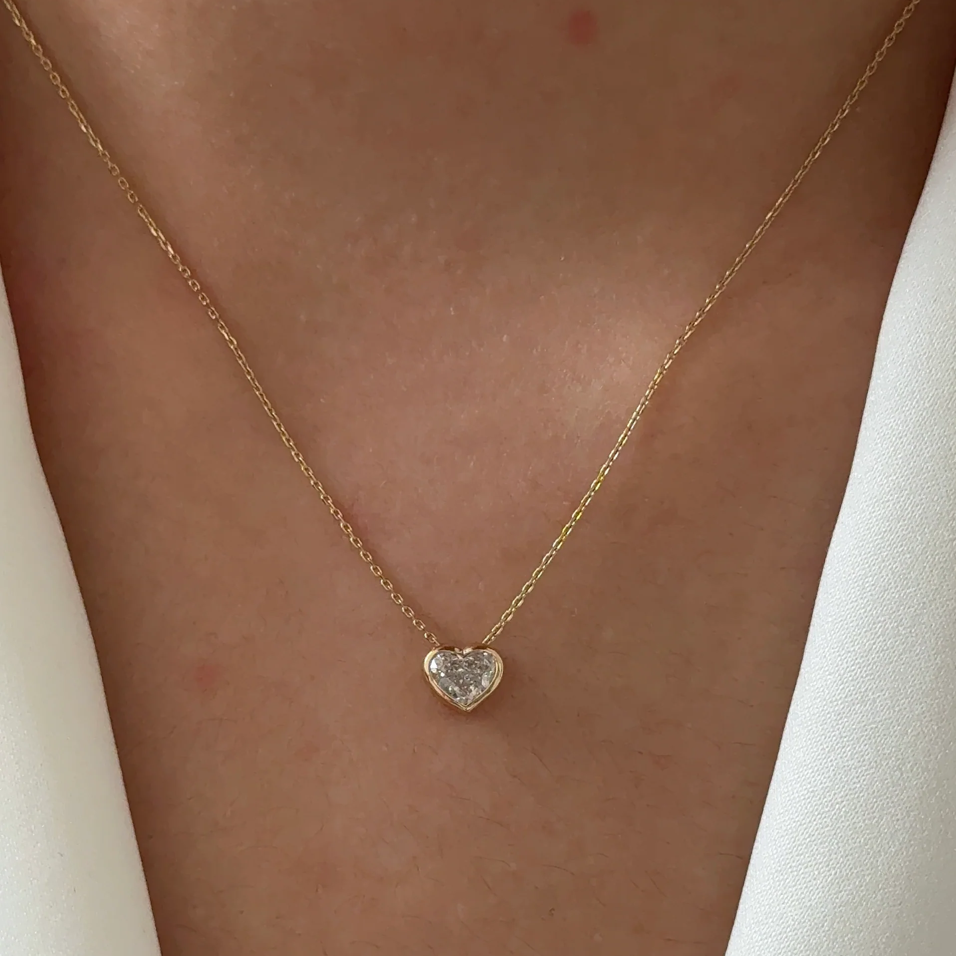 Bezel Set Heart Cut Pendant Necklace | Lab Grown Diamond | 14K Yellow Gold minimalist