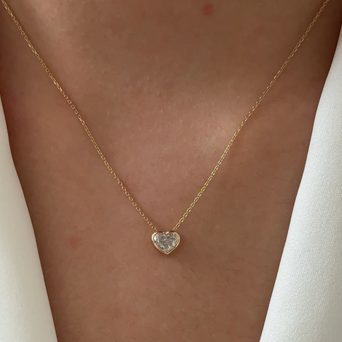 Bezel Set Heart Cut Pendant Necklace | Lab Grown Diamond | 14K Yellow Gold minimalist