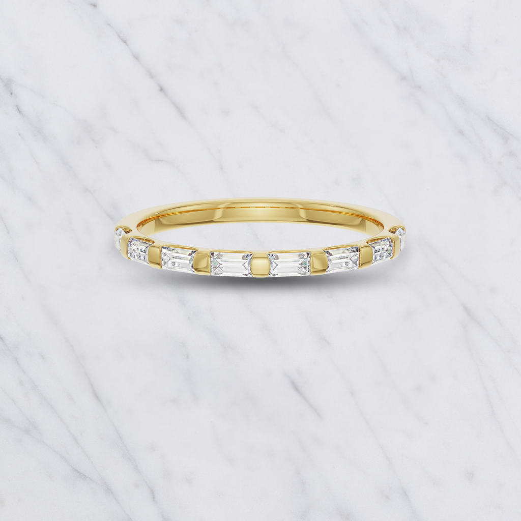 Baguette Lab Grown Diamond Wedding Band: Minimalist Half Eternity Stacking Ring
