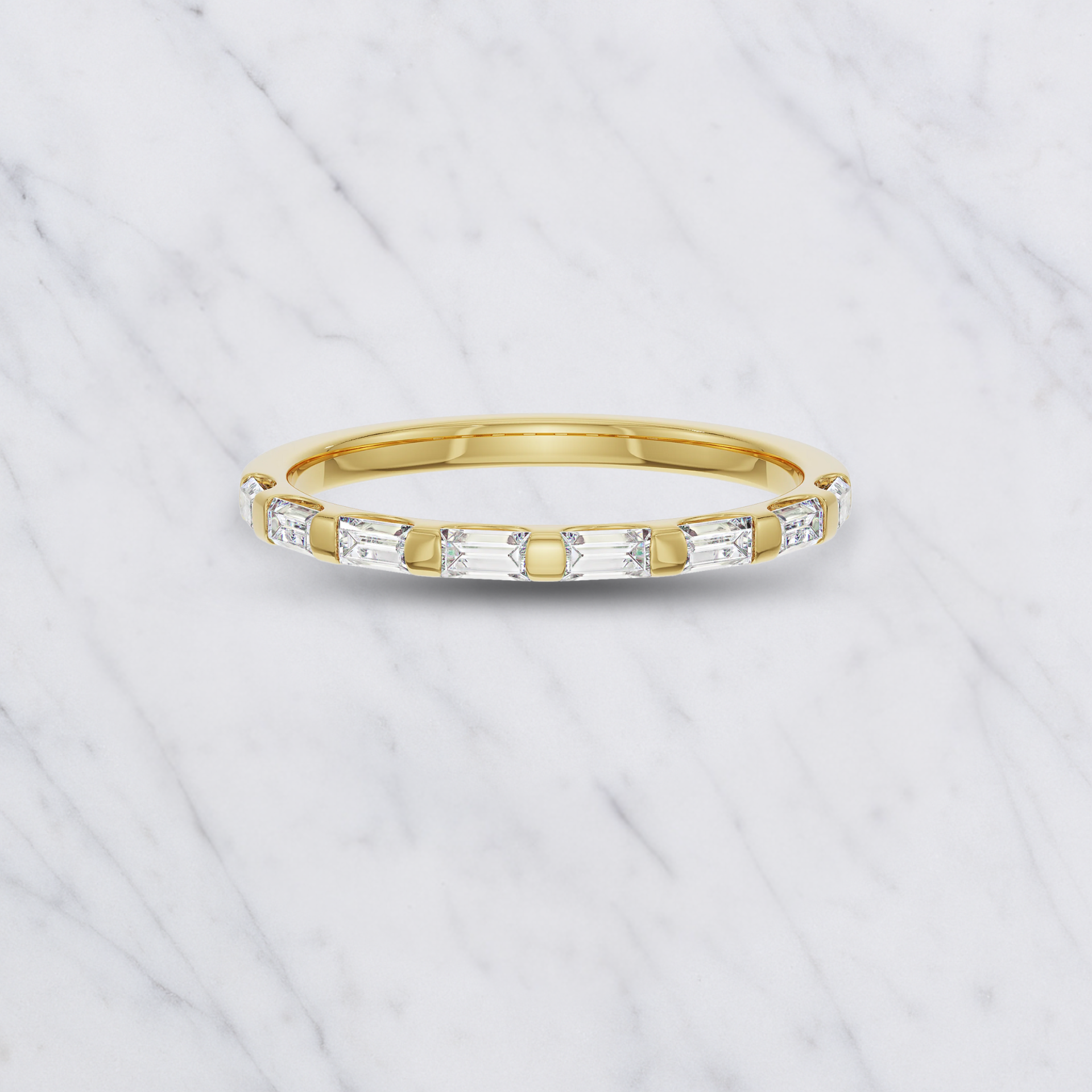 Baguette Lab Grown Diamond Wedding Band: Minimalist Half Eternity Stacking Ring