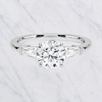 Round Engagement Ring | Lab Grown Diamond | Tapered Baguette Side Stones | 14K Yellow Gold