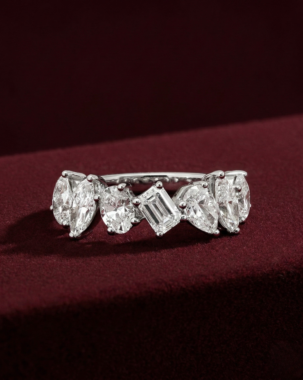 Multi Shape Lab Grown Diamond Ring, Pear Marquise Oval Emerald Diamond Band, 2.31 Carat Fancy Shape Diamond Ring, Unique Anniversary Ring