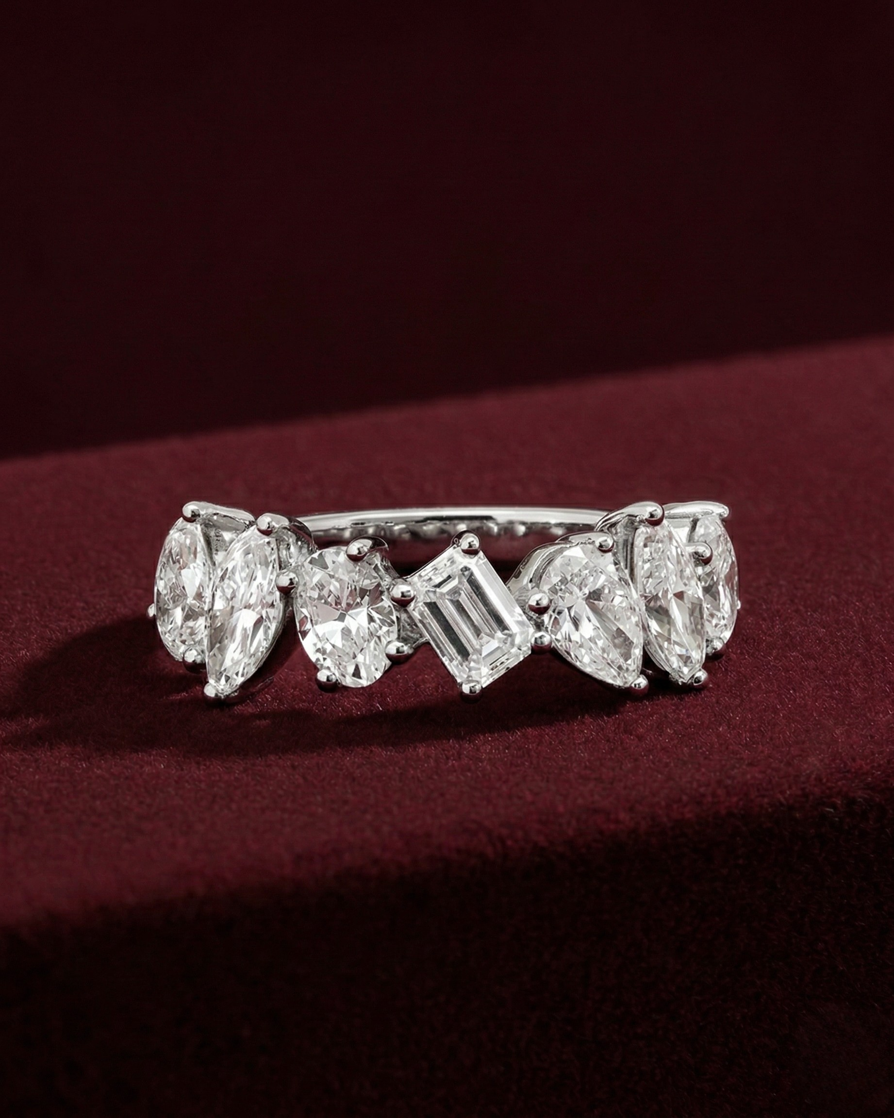 Multi Shape Lab Grown Diamond Ring, Pear Marquise Oval Emerald Diamond Band, 2.31 Carat Fancy Shape Diamond Ring, Unique Anniversary Ring