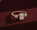 Emerald Cut Lab Grown Diamond Engagement Ring, Tapered Baguette Three Stone Ring, 14K Yellow Gold Bezel Set Ring, IGI Certified