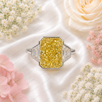 6.00 Carat Yellow Radiant Lab Grown Diamond Ring, Yellow Diamond Engagement Ring, Art Deco Diamond Ring, Baguette Side Stones, 10K 14K 18K
