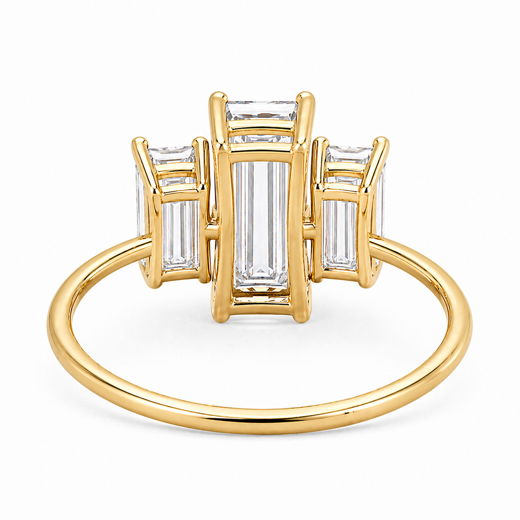 3 Stone Baguette Lab Grown Diamond Ring | 3 CT Total | Step Cut Engagement Ring | 14K Gold Proposal Ring