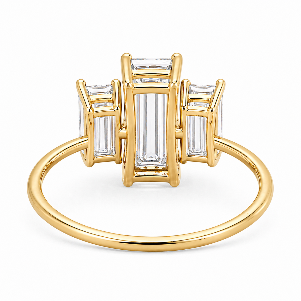 3 Stone Baguette Lab Grown Diamond Ring | 3 CT Total | Step Cut Engagement Ring | 14K Gold Proposal Ring