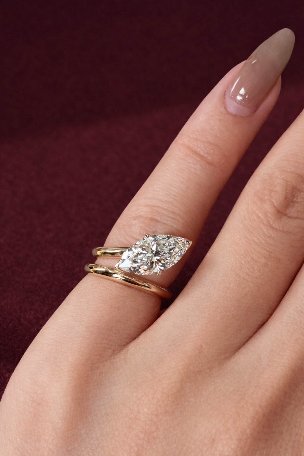 Marquise Diamond Wrap Ring, Marquise Cut Diamond Engagement Ring, Modern Spiral Diamond Ring, Minimalist Marquise Diamond Statement Ring