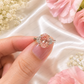 Pink Oval Lab Grown Diamond Engagement Ring, 3.00 Carat Pink Diamond Ring, Half Moon Diamond Side Stones, Three Stone Ring, 10K 14K 18K Gold