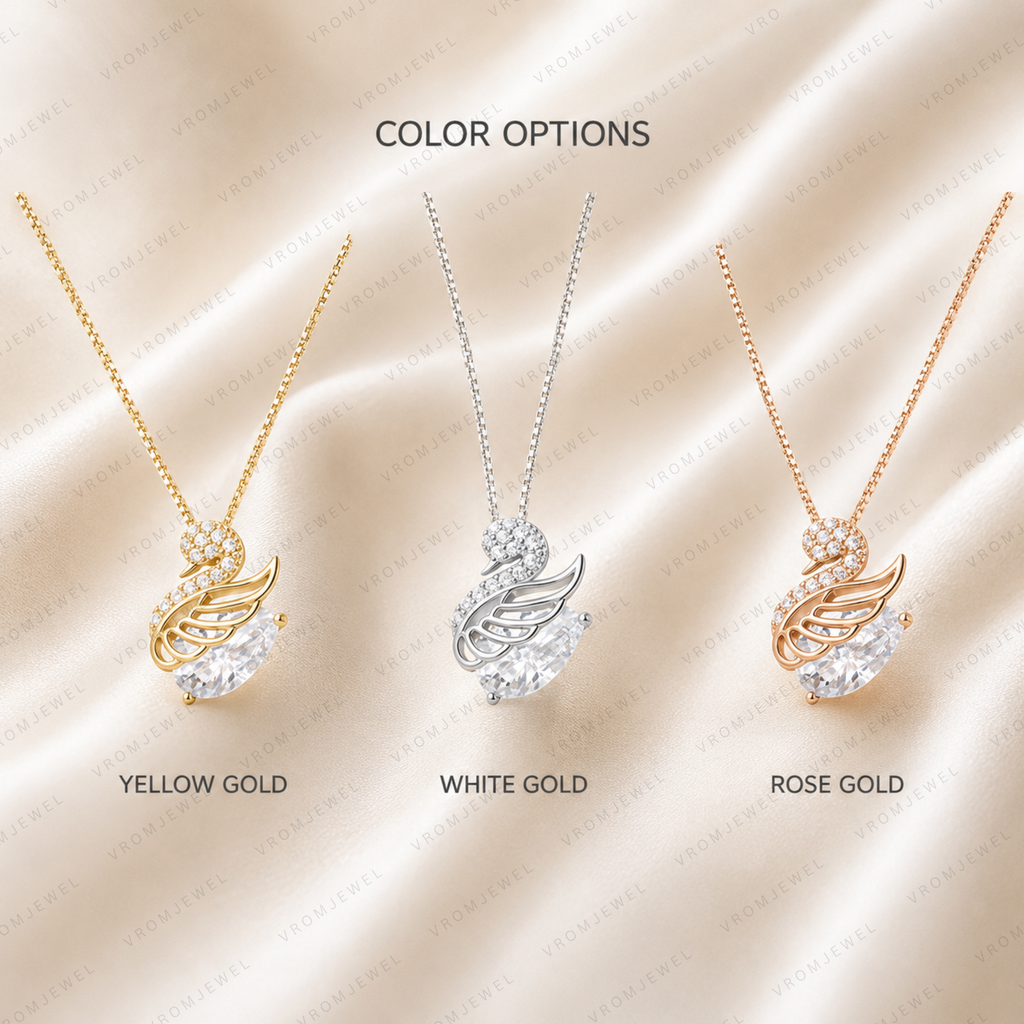 Swan Lab Grown Diamond Necklace, Swan Pendant Necklace, Round Diamond Necklace, Nature Inspired Necklace, Solid Gold Swan Necklace
