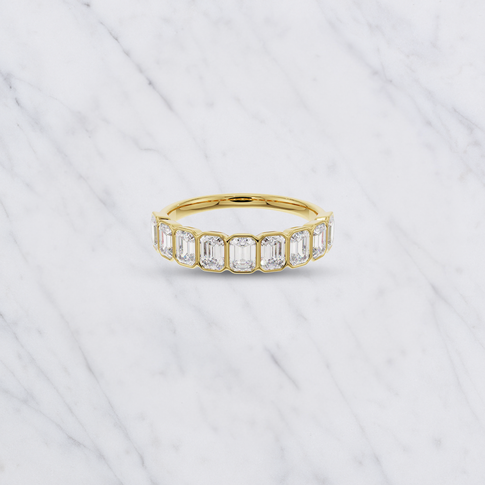 Emerald Cut Lab Grown Diamond Bezel Set Bridal Ring in Solid 14K Gold