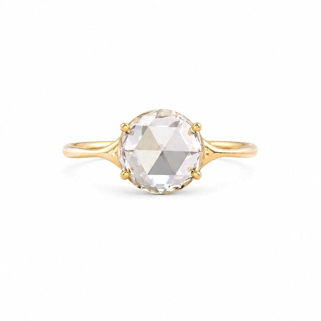 Rose Cut Lab Grown Diamond Minimalist Ring | 1 CT | Tapered Thin Band | Elegant Solitaire Ring | 14k Solid Gold