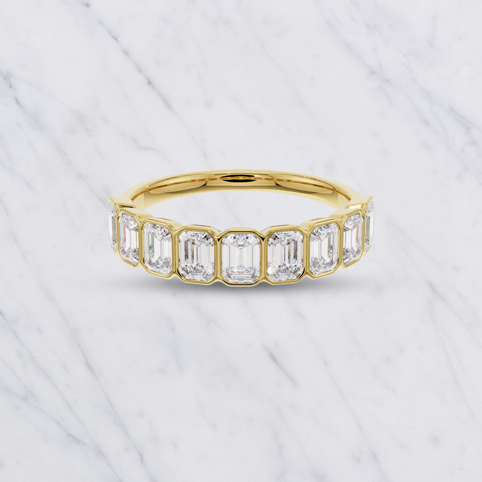 Emerald Cut Lab Grown Diamond Bezel Set Wedding Band in Solid 14K Gold