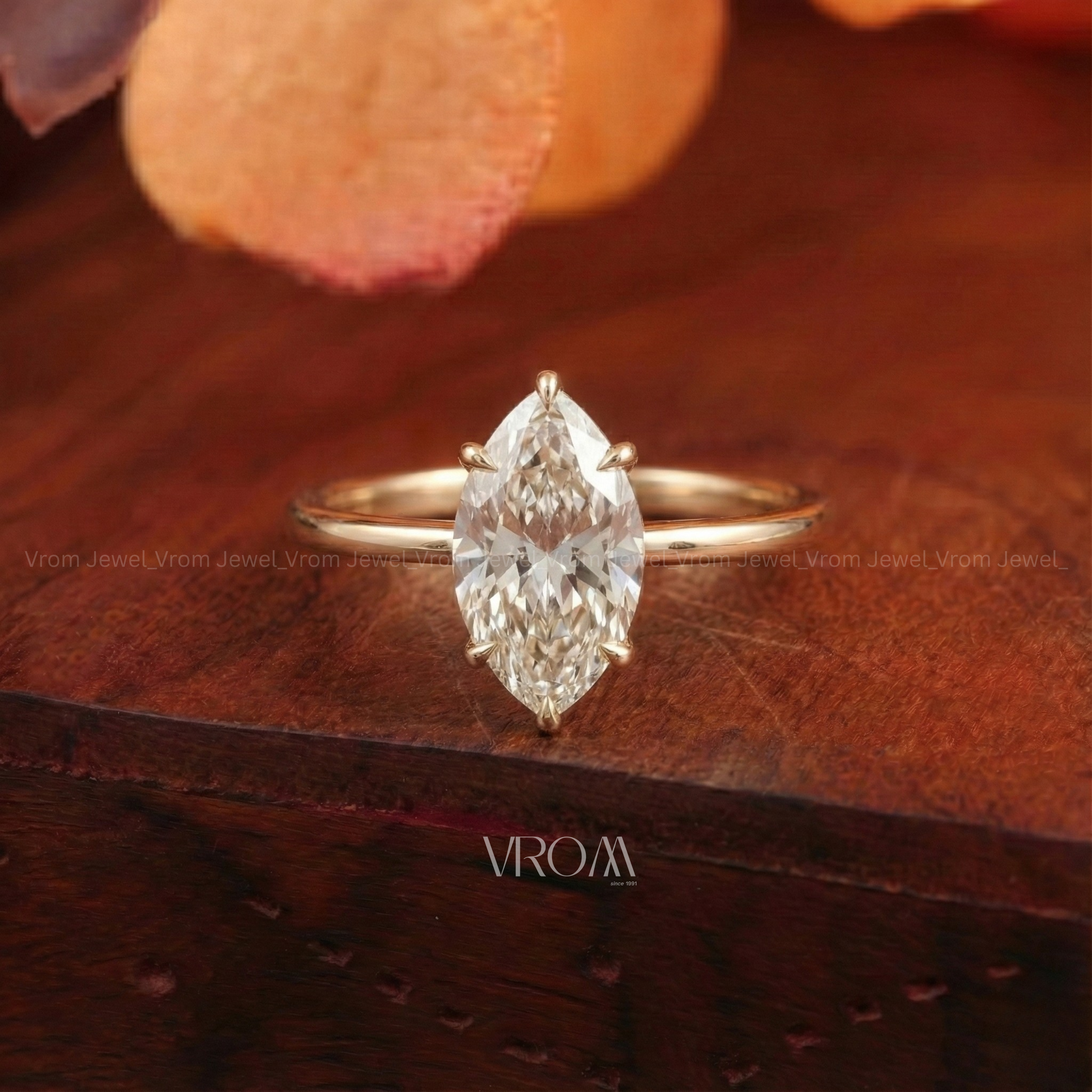 3ct Marquise Solitaire Engagement Ring | Lab Grown Diamond | 14k Yellow Gold