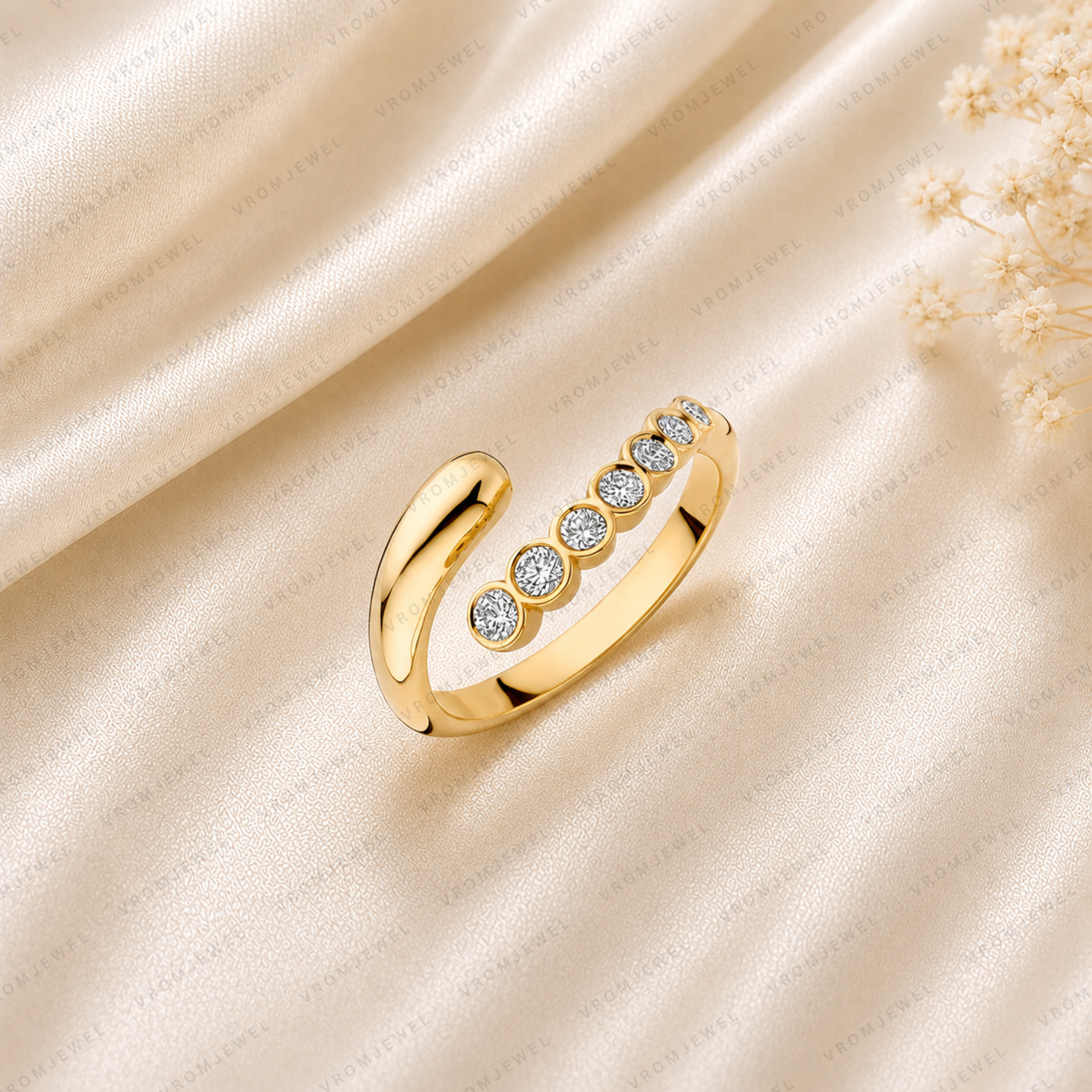Two Ends Diamond Open Wedding Ring | Pavé Lab Grown Diamond | 14K Yellow Gold