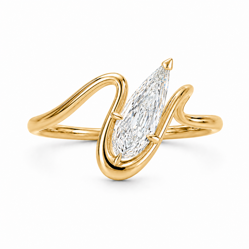 2CT Pear Step Cut Lab Grown Diamond Ring | Sculptural Wrap Design | Modern Engagement Ring | 14K Gold Proposal Ring