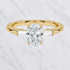 Oval Engagement Ring | Lab Grown Diamond | Tapered Baguette Side Stones | 14K Yellow Gold