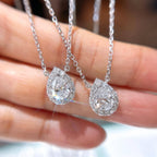 Dainty Pear Halo Pendant Necklace | Lab Grown Diamond | 14K Yellow Gold