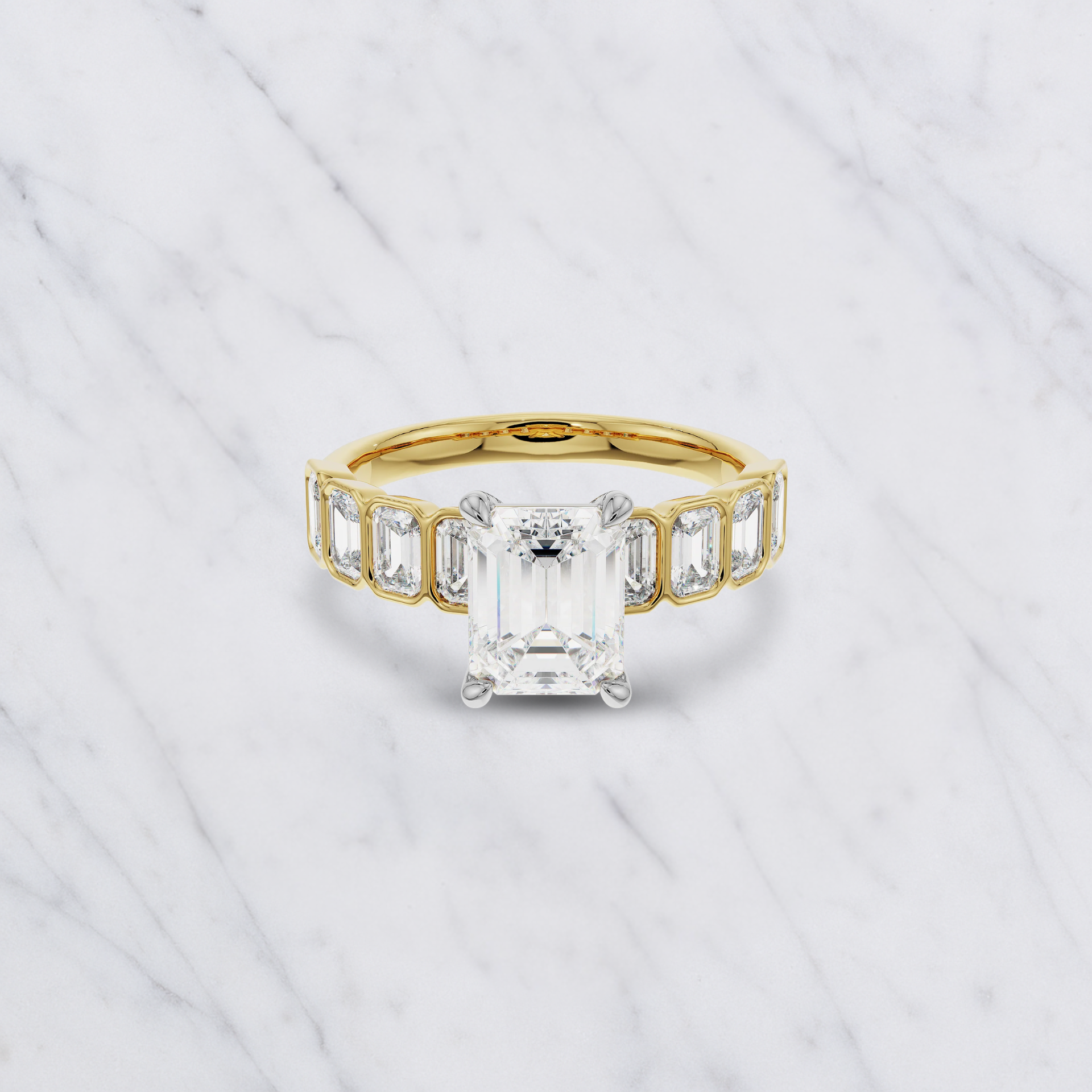 Emerald Cut Lab Grown Diamond Bridal Engagement Ring in Solid 14K Gold