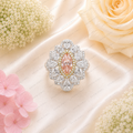 Pink Marquise Lab Grown Diamond Engagement Ring, Floral Halo Ring, Pear Shape Diamond Accents, Pink Diamond Ring, 10K 14K 18K Gold