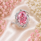 Pink Oval Lab Grown Diamond Engagement Ring, 2.50 Carat Pink Diamond Ring, Floral Halo Ring, Diamond Accent Band, Statement Ring, 10K 14K