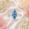 8 Carat Blue Marquise Lab Grown Diamond Ring, Blue Diamond Engagement Ring, Pear Shape Diamond Accents, Unique Statement Ring, 10K 14K 18K