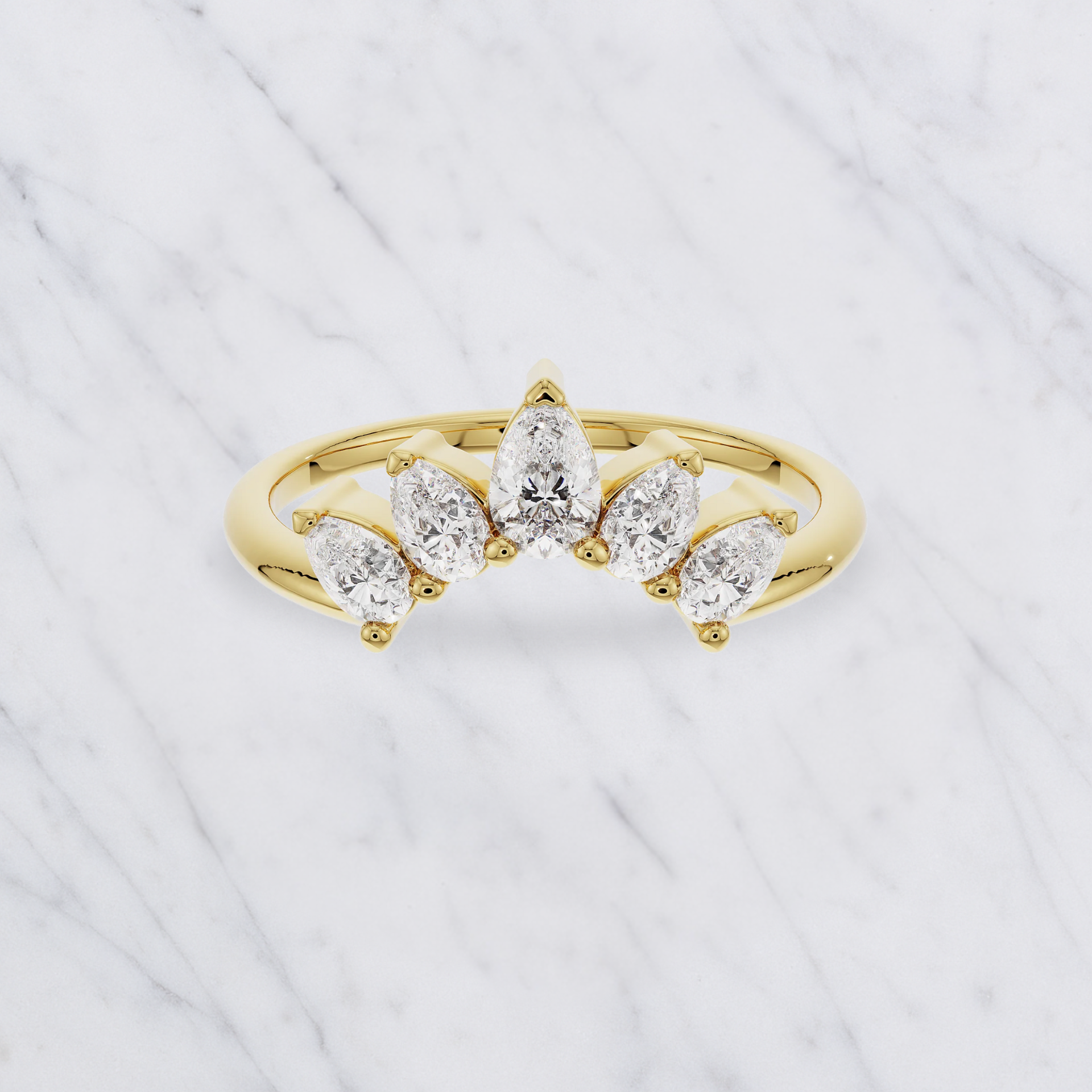 Curved Lab Grown Diamond Band with Pear and Round Stones – Bridal Ring