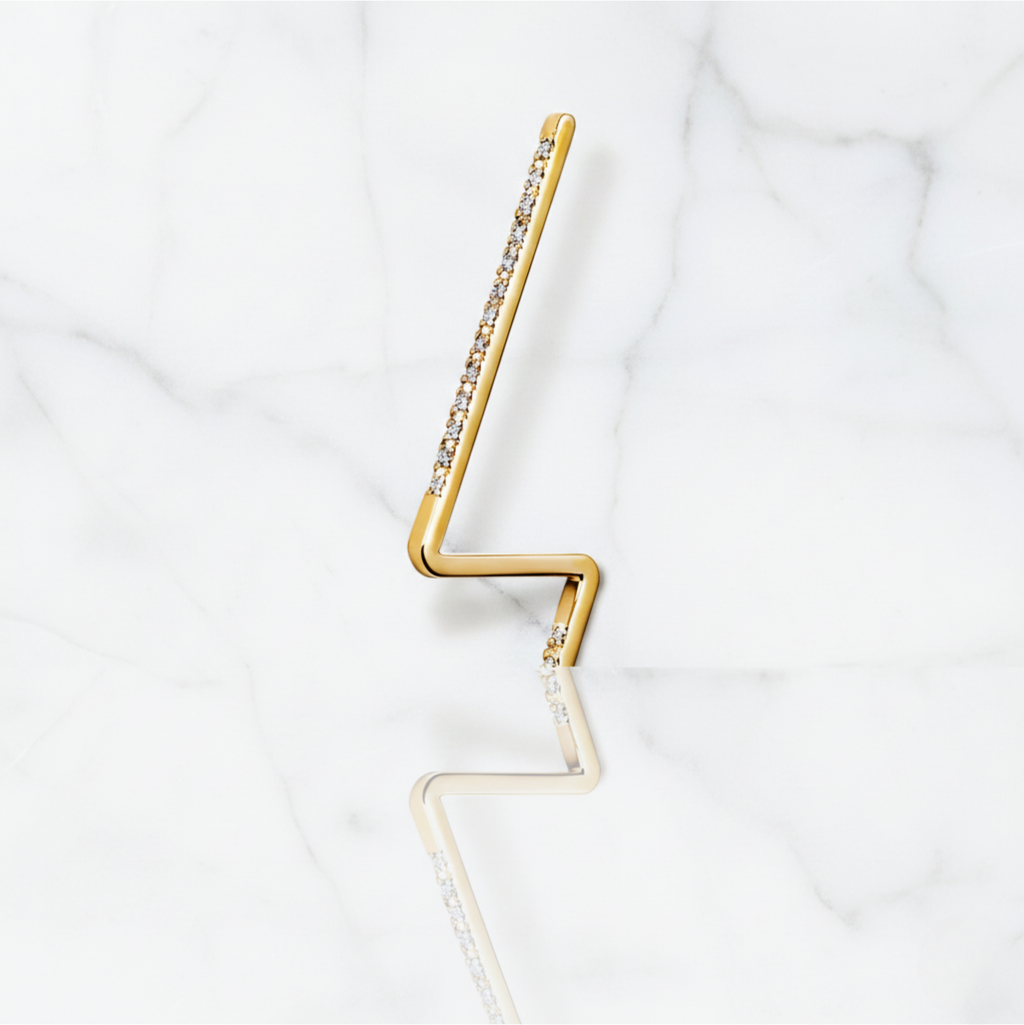 Linear Zig Zag Earring Lightning Design | Lab Grown Diamond | 14K Yellow Gold