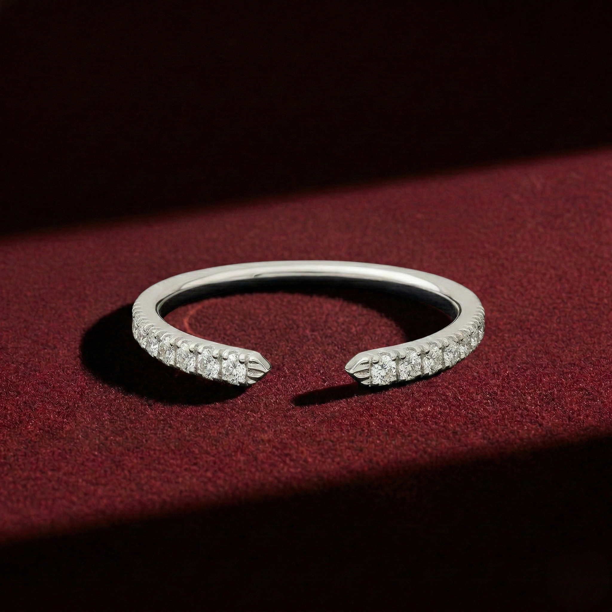 Round Lab Grown Diamond Open Band Ring, Minimalist Diamond Wedding Band, 14K Yellow Gold Stackable Ring, Curved Diamond Band