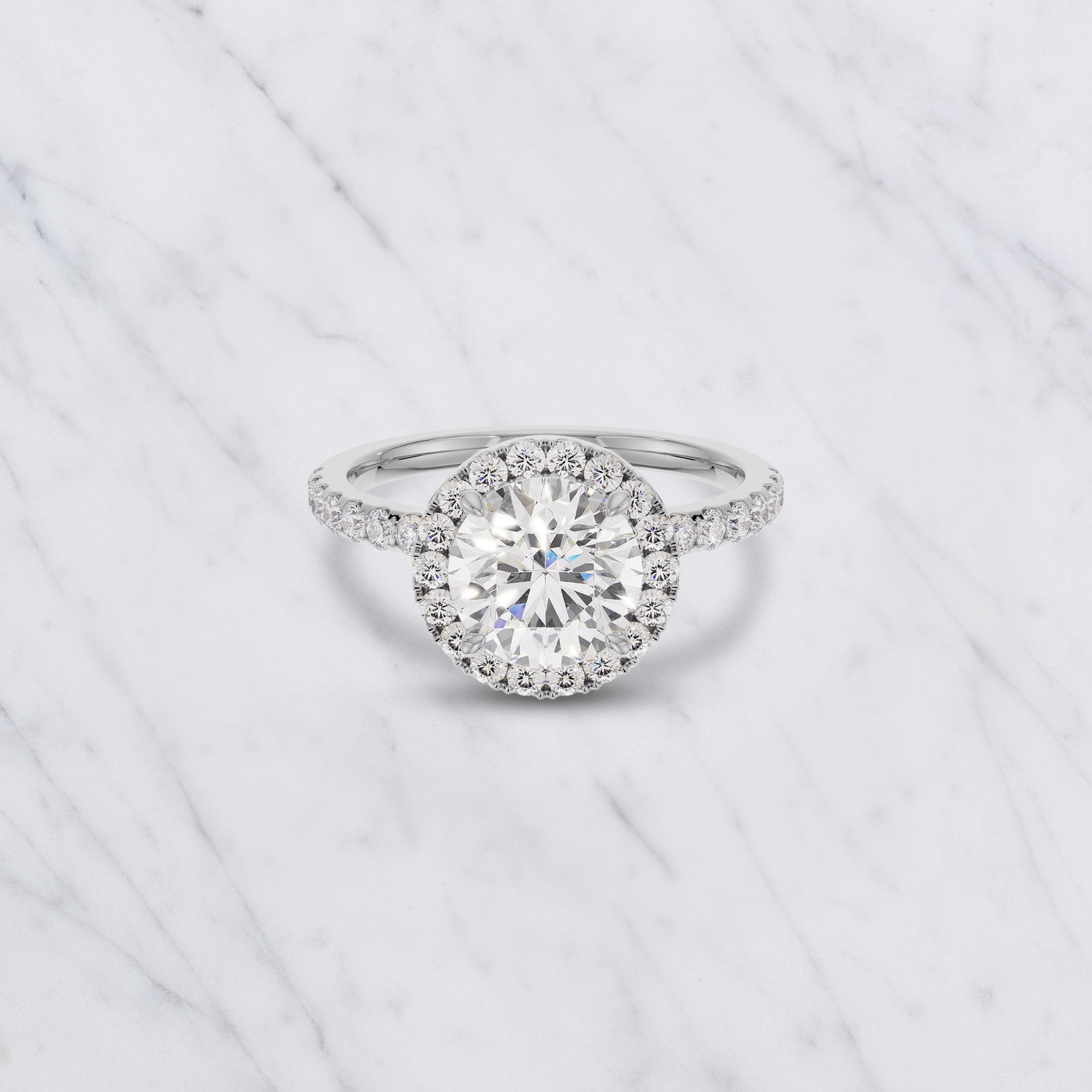 Round Shape Lab Grown Diamond Halo Engagement Ring in Solid 14K Gold