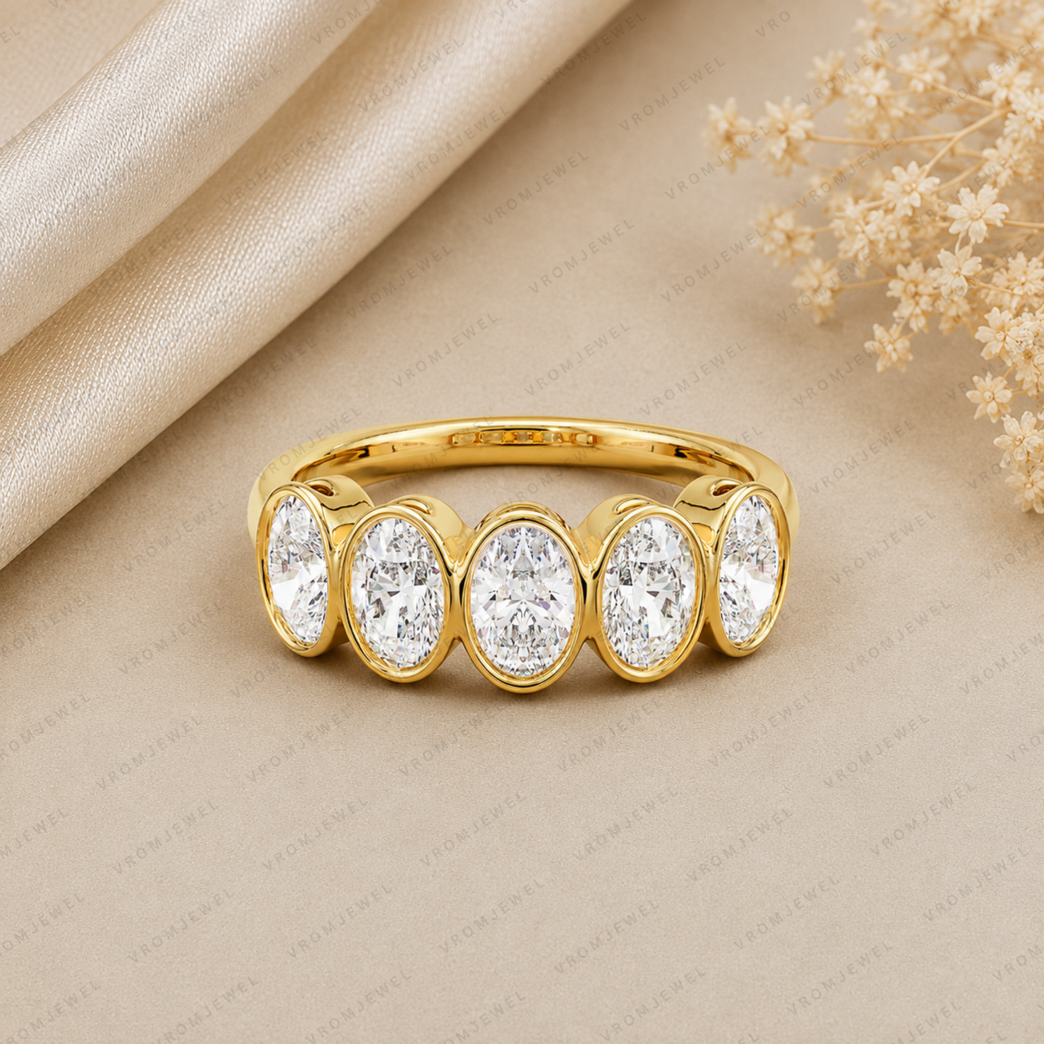 Oval Lab Grown Diamond 5-Stone Bezel Set Wedding Band