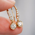 Drop Earrings Bezel Set Dangle | Lab Grown Diamond | 14K Yellow Gold Art Deco Style