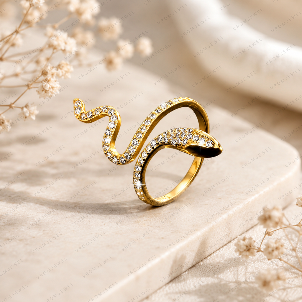 Snake Lab Grown Diamond Ring, Diamond Snake Ring, Serpent Wrap Ring, Solid Gold Snake Ring, Open Wrap Ring, Minimalist Statement Ring