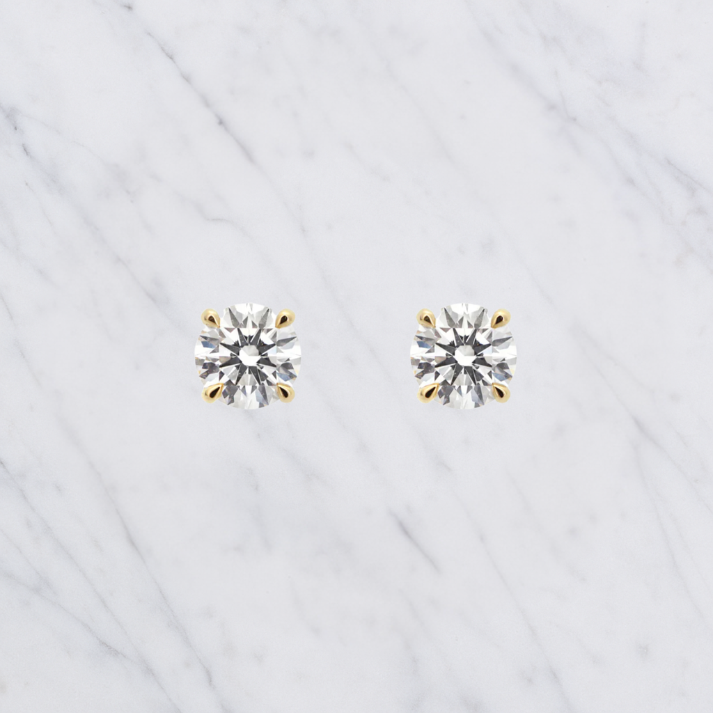 Round Lab Grown Diamond Solitaire Stud Earrings in Solid 14K Gold