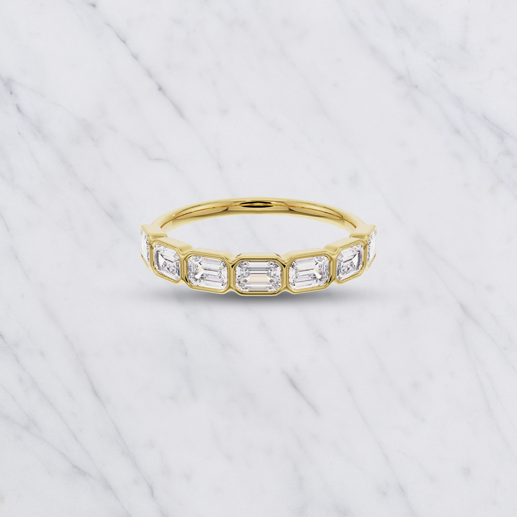 Emerald Cut Lab Grown Diamond East West Bezel Set Wedding Band in Solid 14K Gold