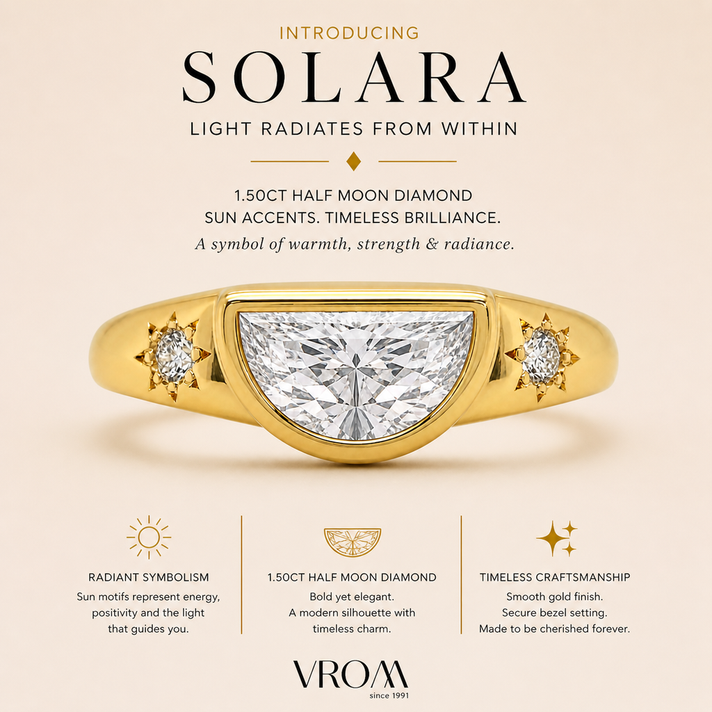 Half Moon Diamond Signet Ring, Modern Lab Grown Diamond Ring, Geometric Gold Signet Ring, Minimal Statement Ring, Unique Diamond Ring