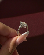 Marquise Lab Grown Diamond Engagement Ring, Marquise Diamond Ring with Kite Side Stones, 3 Carat Diamond Ring, Unique Three Stone Ring