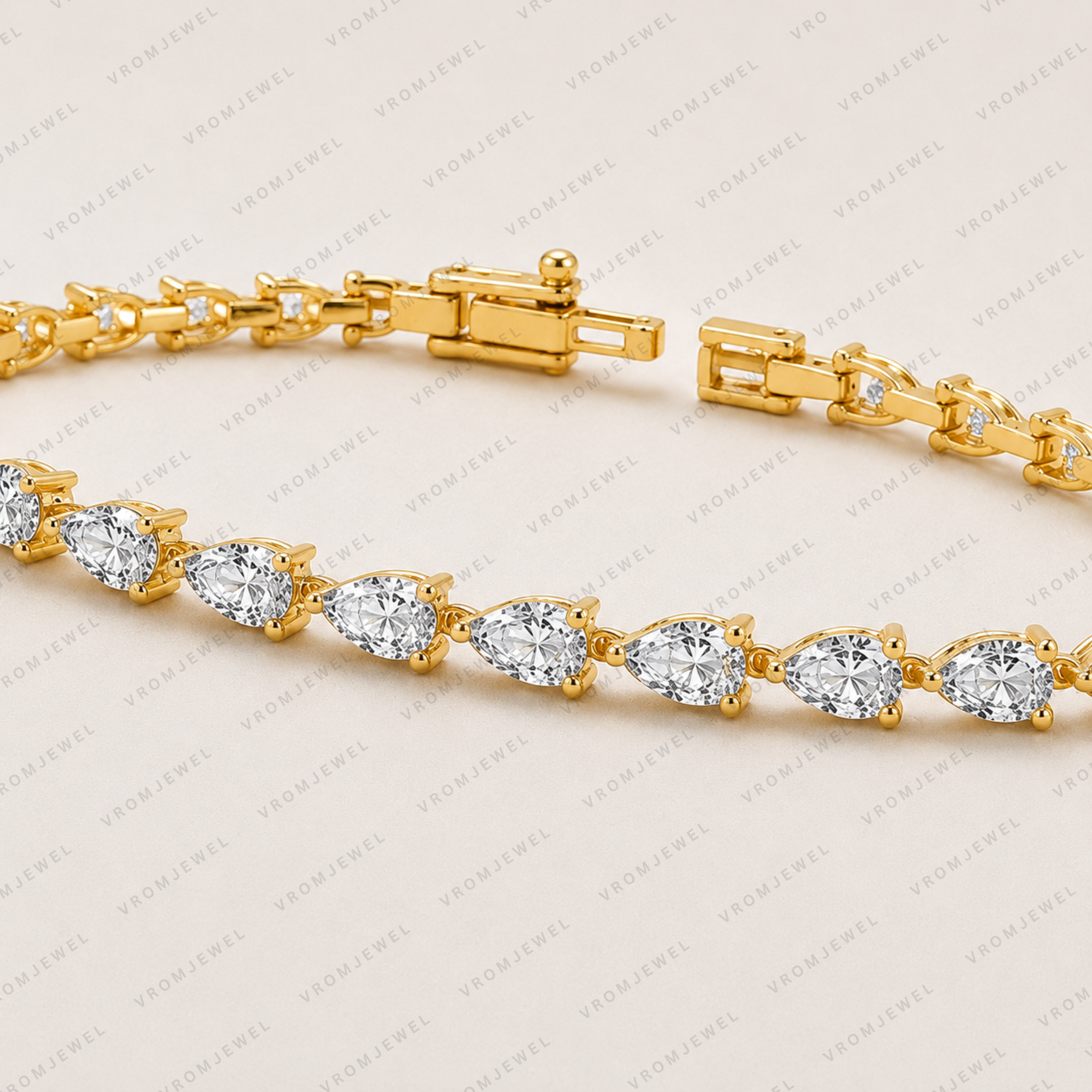 5.60ct Pear Cut Lab Grown Diamond Tennis Bracelet: 14k Gold Bridal Jewelry